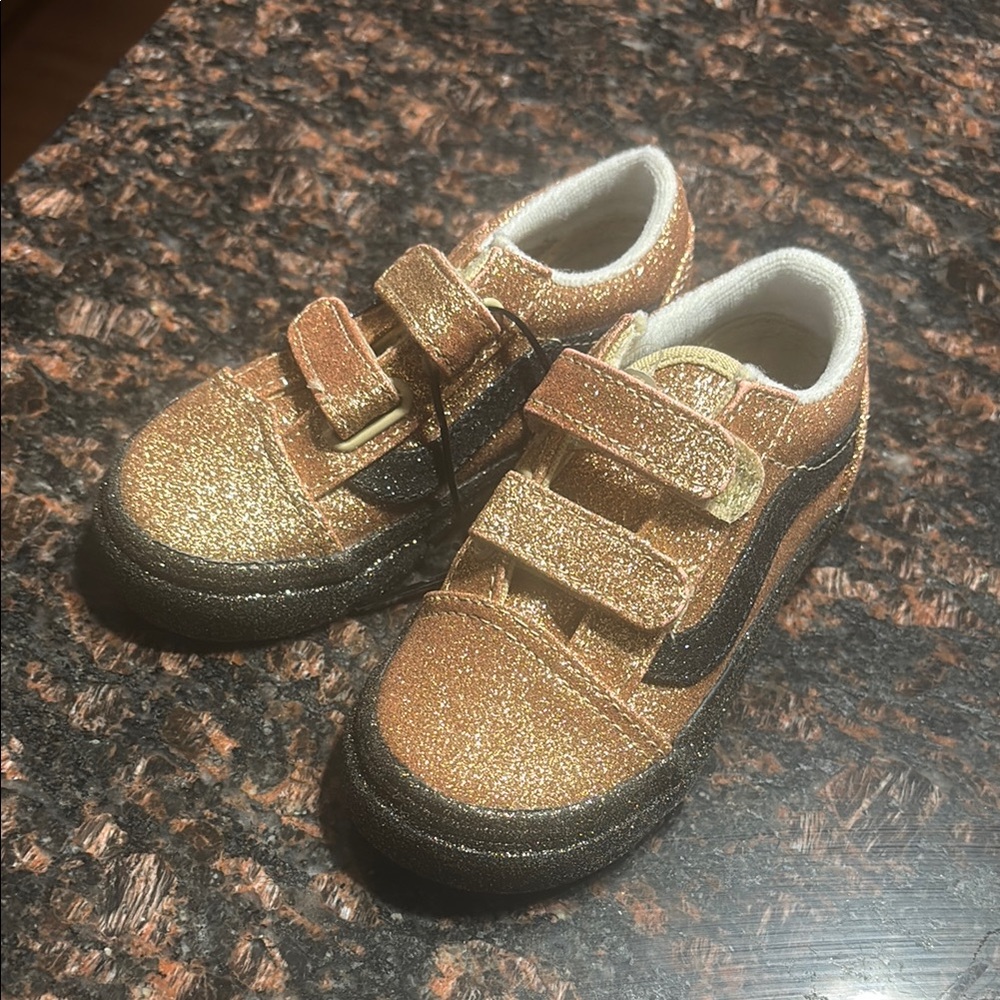 Vans Gold and Black Glitter Sneakers with Velcro Strap